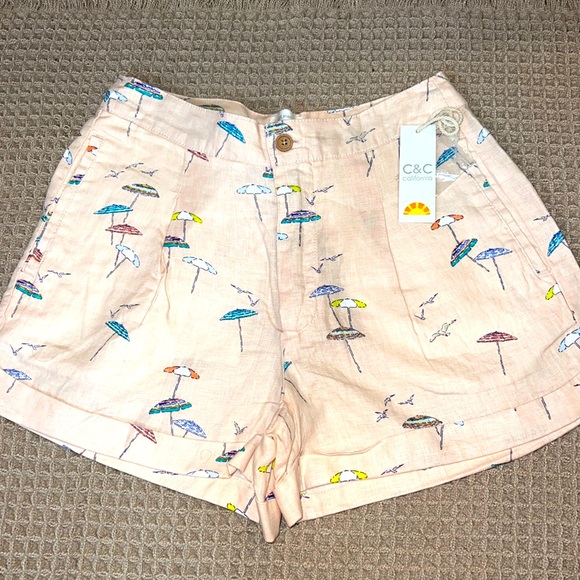 C&C NWT peach linen beach umbrella shorts size 2 - Picture 1 of 4